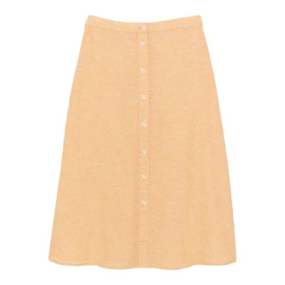 Linen Cotton Button Front A-Line Pin Up Rockabilly Full Midi Skirt Yellow Sz 12 - Picture 10 of 10